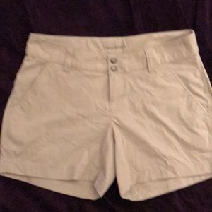 Khaki colored Columbia OMNI-SHIELD hiking shorts